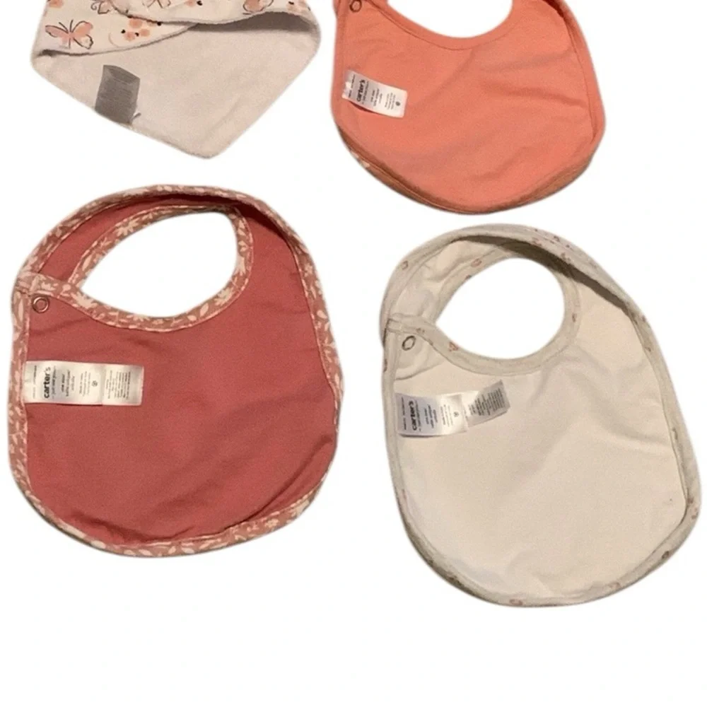 Handkerchief Bibs Other Baby Bibs Lot Carter’s Ava Olivia Pink White Butterflies